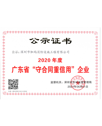 2020年重合同守信用证书